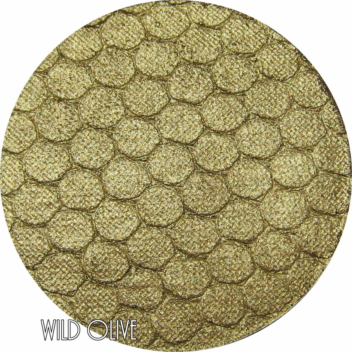 Pressed mineral eyeshadow in vibrant wild olive green shade with smooth matte finish