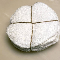 Reusable facial rounds, white terry cloth, round shape, tied with twine