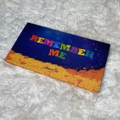 Close-up of Remember Me palette showing six matte and shimmer eyeshadows in warm nude and mauve tones