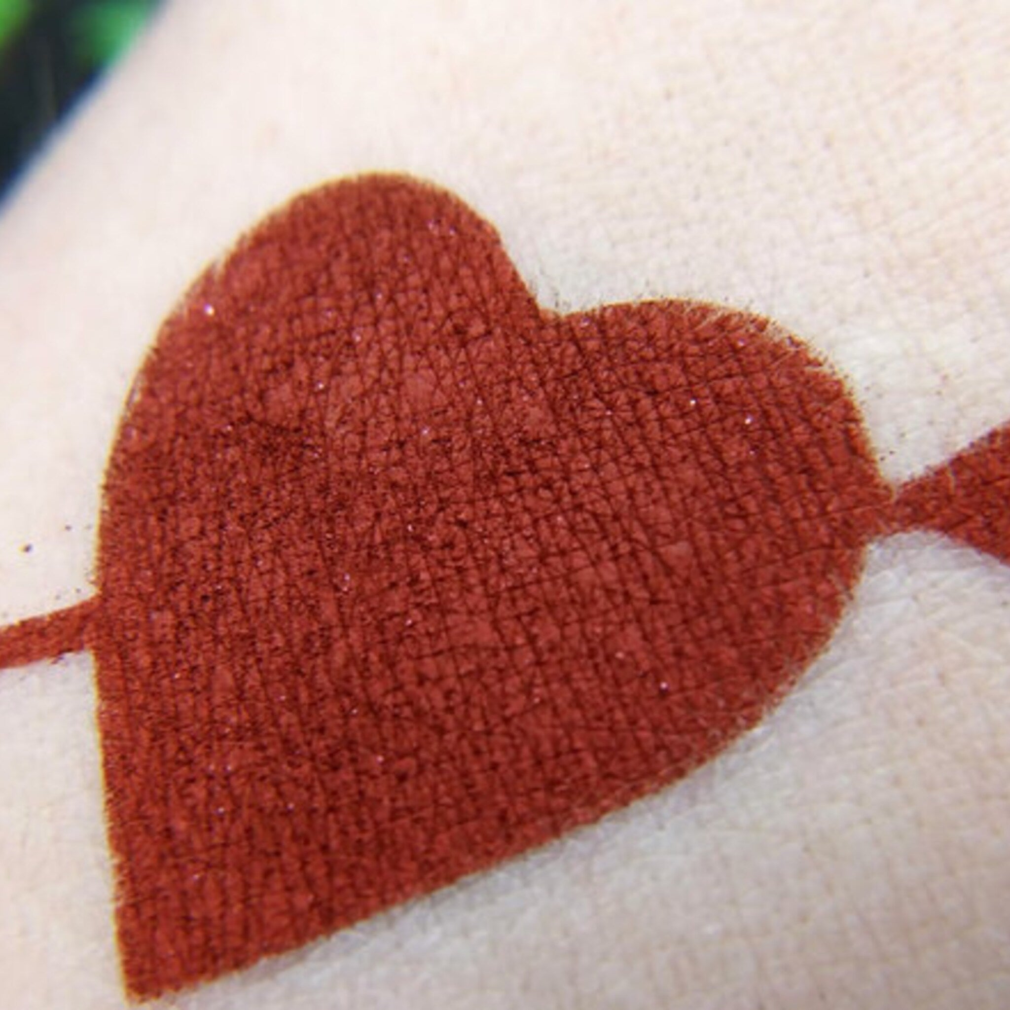 Close-up of warm rusty red and vibrant orange vegan eyeshadow palette with smooth matte finish
