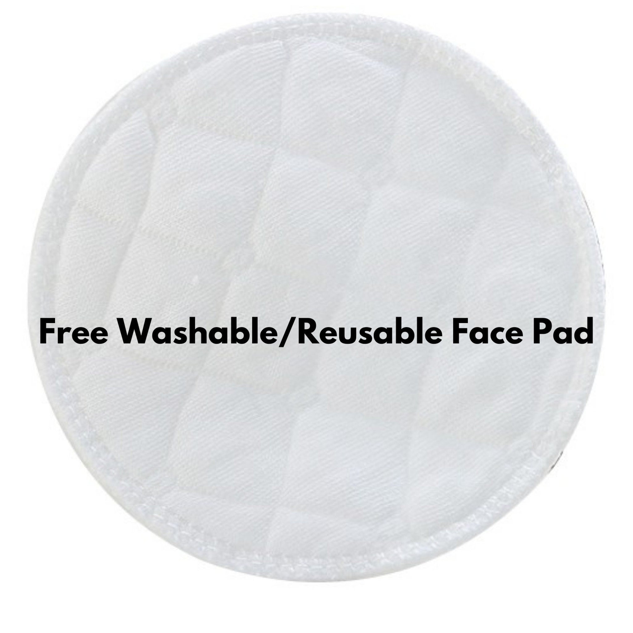Washable face pad, white quilted fabric with stitched edge, Free Washable/Reusable Face Pad text