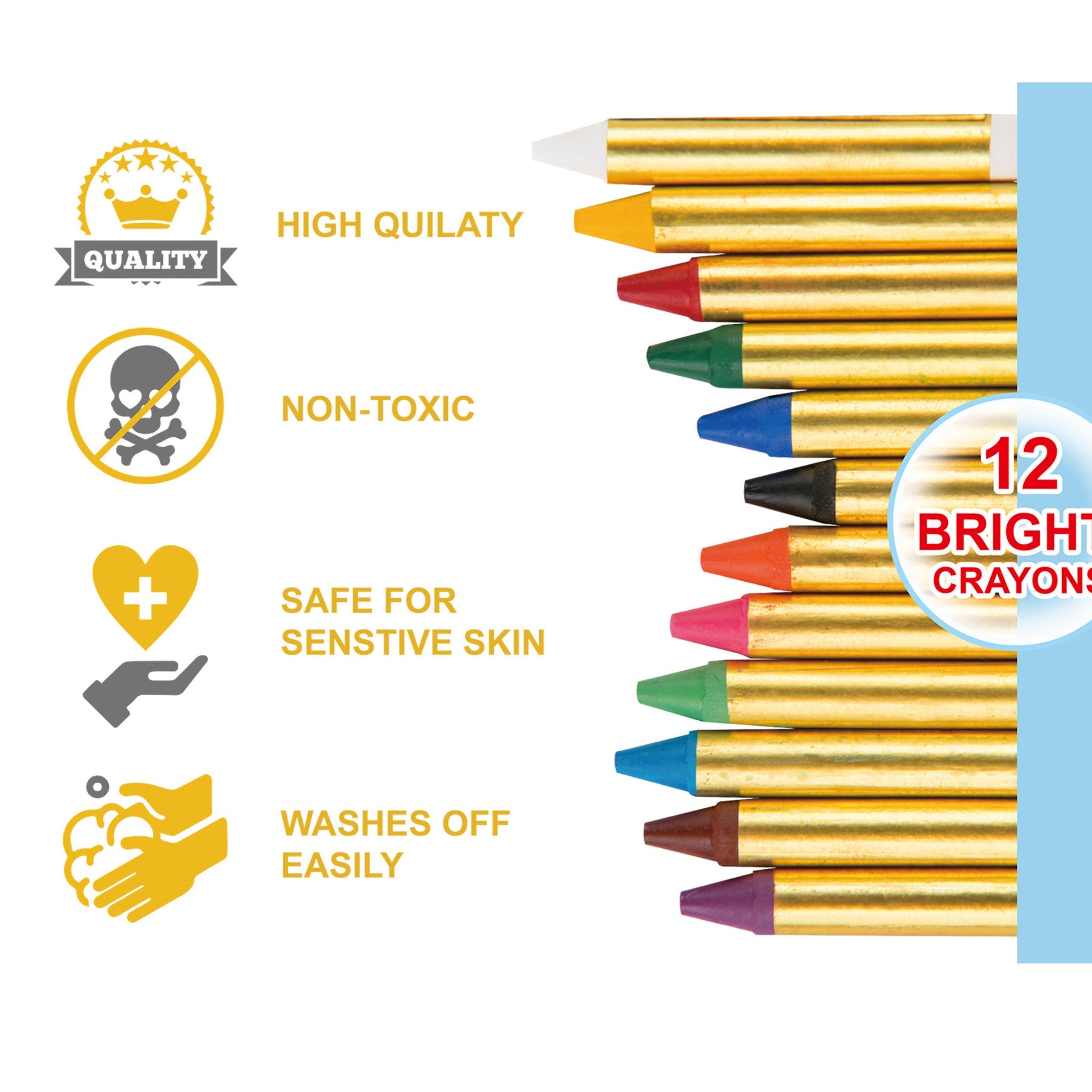 Bright crayons with gold tubes and colorful tips, ColorMaster brand, for drawing