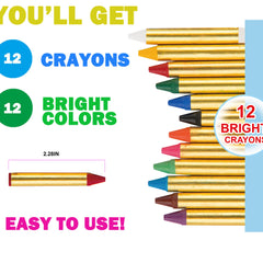 Crayons with bright colors, gold casing, and white tips, for coloring