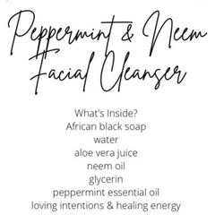 Facial Cleanser text in black script on white background, ingredients listed below
