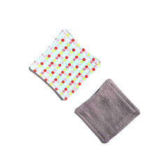 Coasters, polka dot patterned fabric, gray fabric, square shape, stitched edges