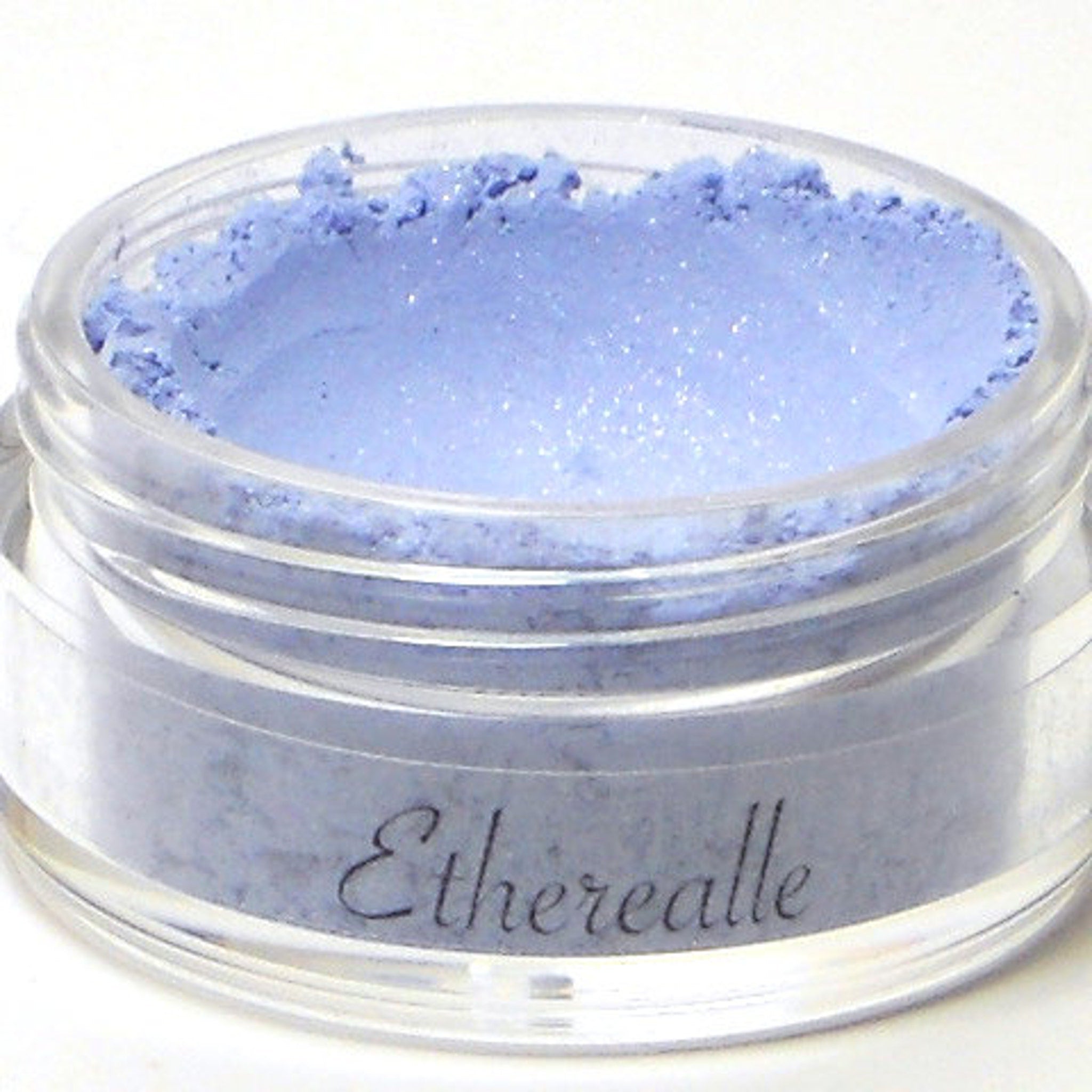 Yuna Light Blue Shimmer Eyeshadow compact open with vegan mineral powder visible inside