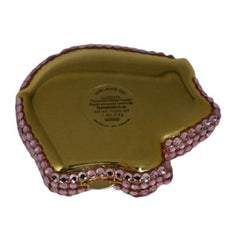 Gold-toned dish with pink jewel border and Lucidity label visible