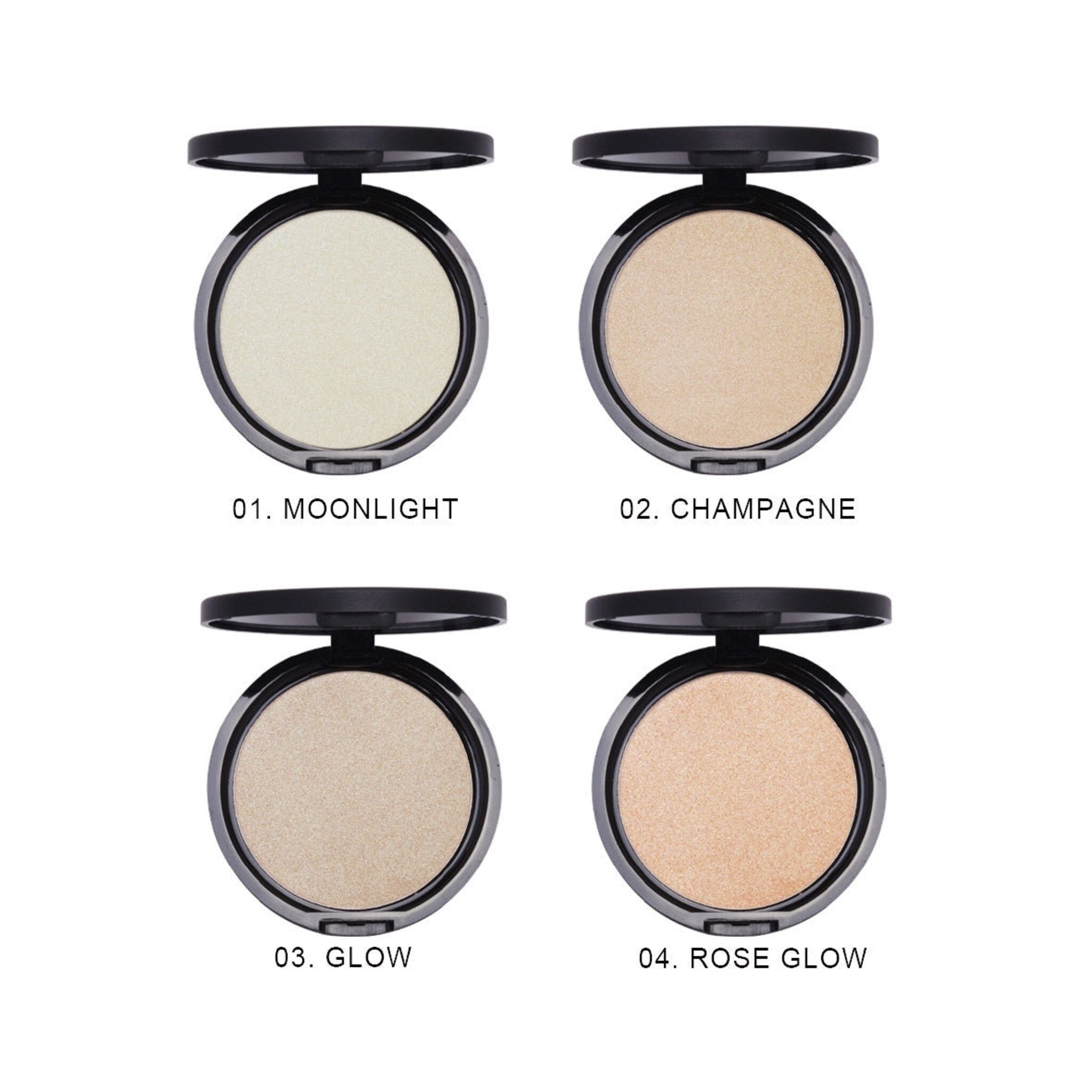 Side view of highlighter makeup powder compact showing angled edges and reflective surface