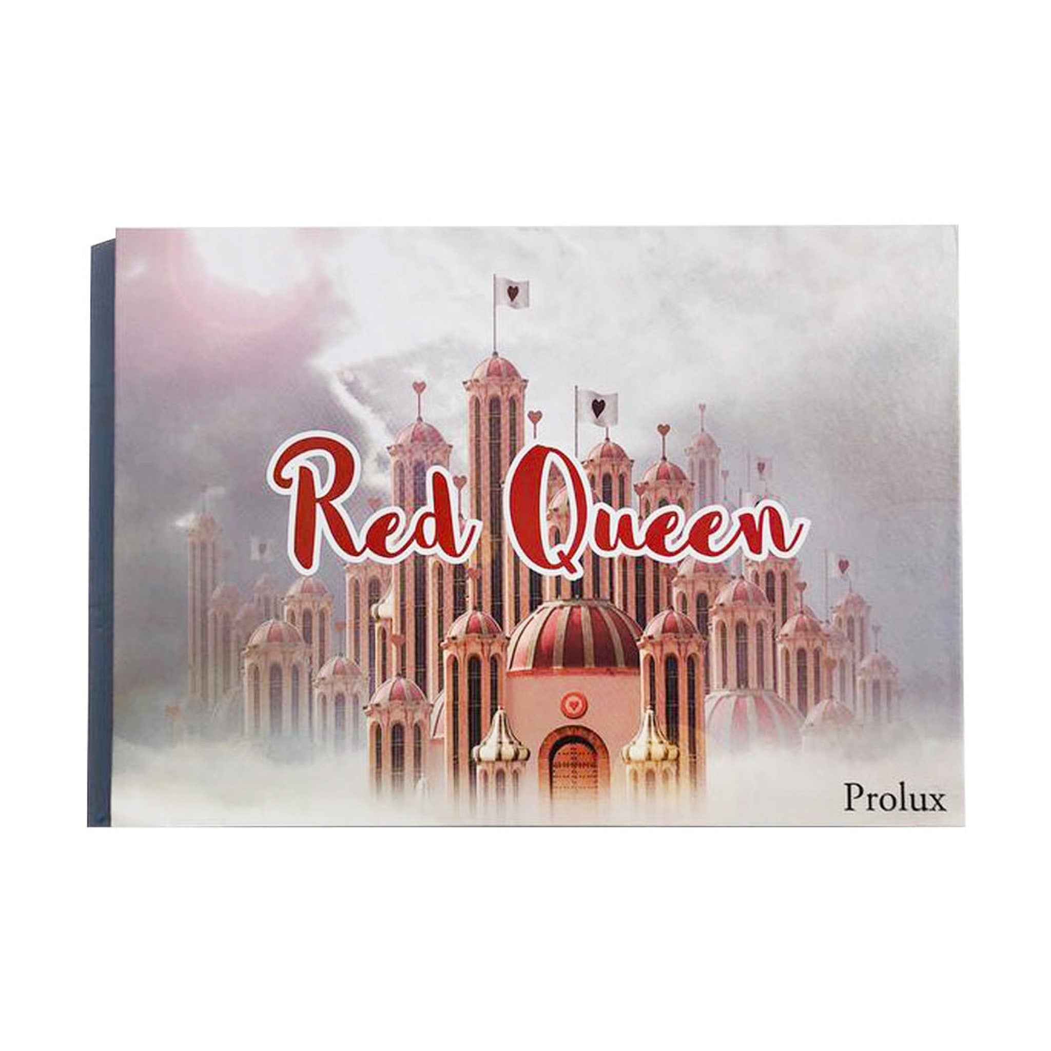 Red Queen book cover with red text, castle illustration, and Prolux brand name.
