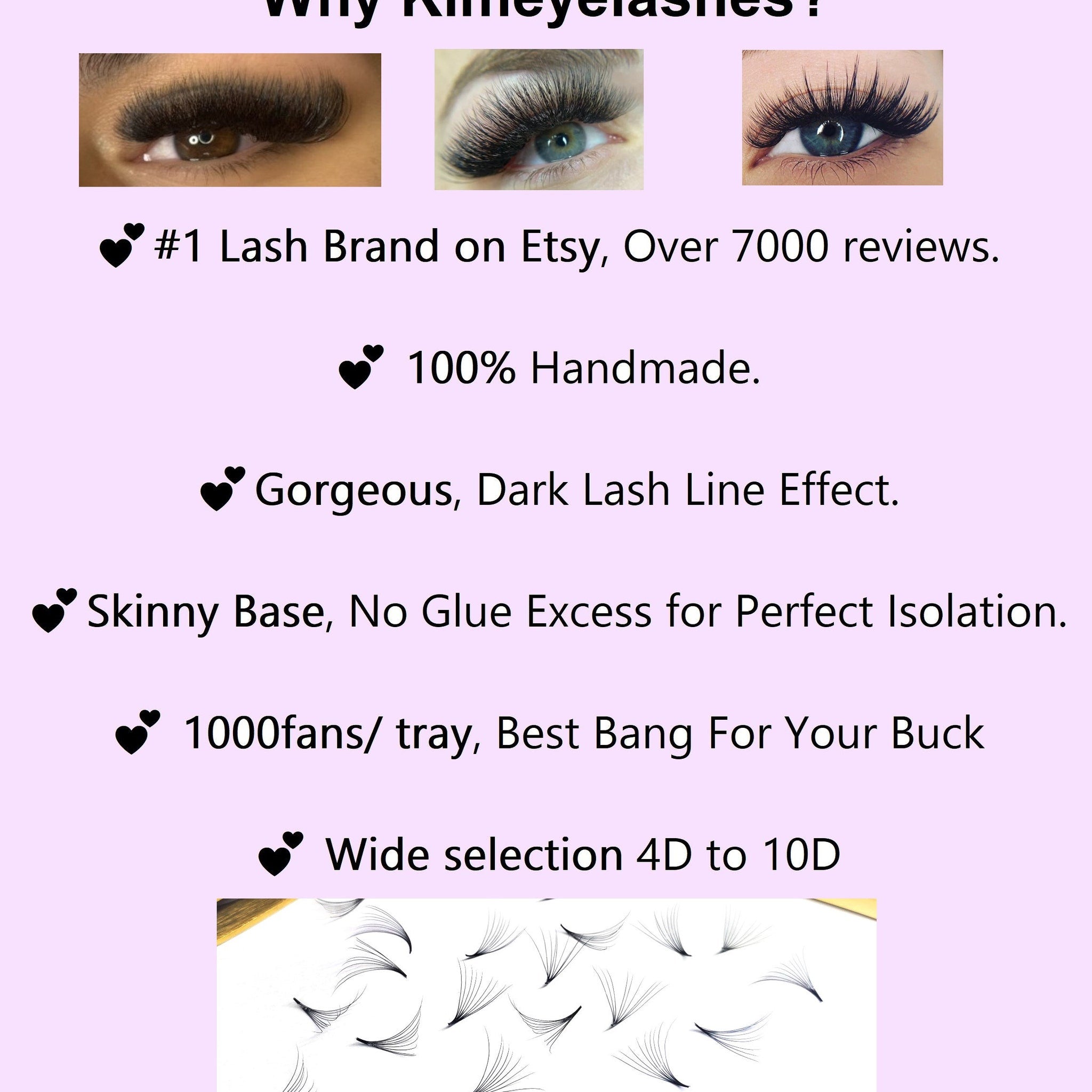 Eyelashes with dark color, handmade style, and eye application