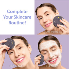 Reusable skincare pads with gray fabric, star and moon pattern, used for cleansing