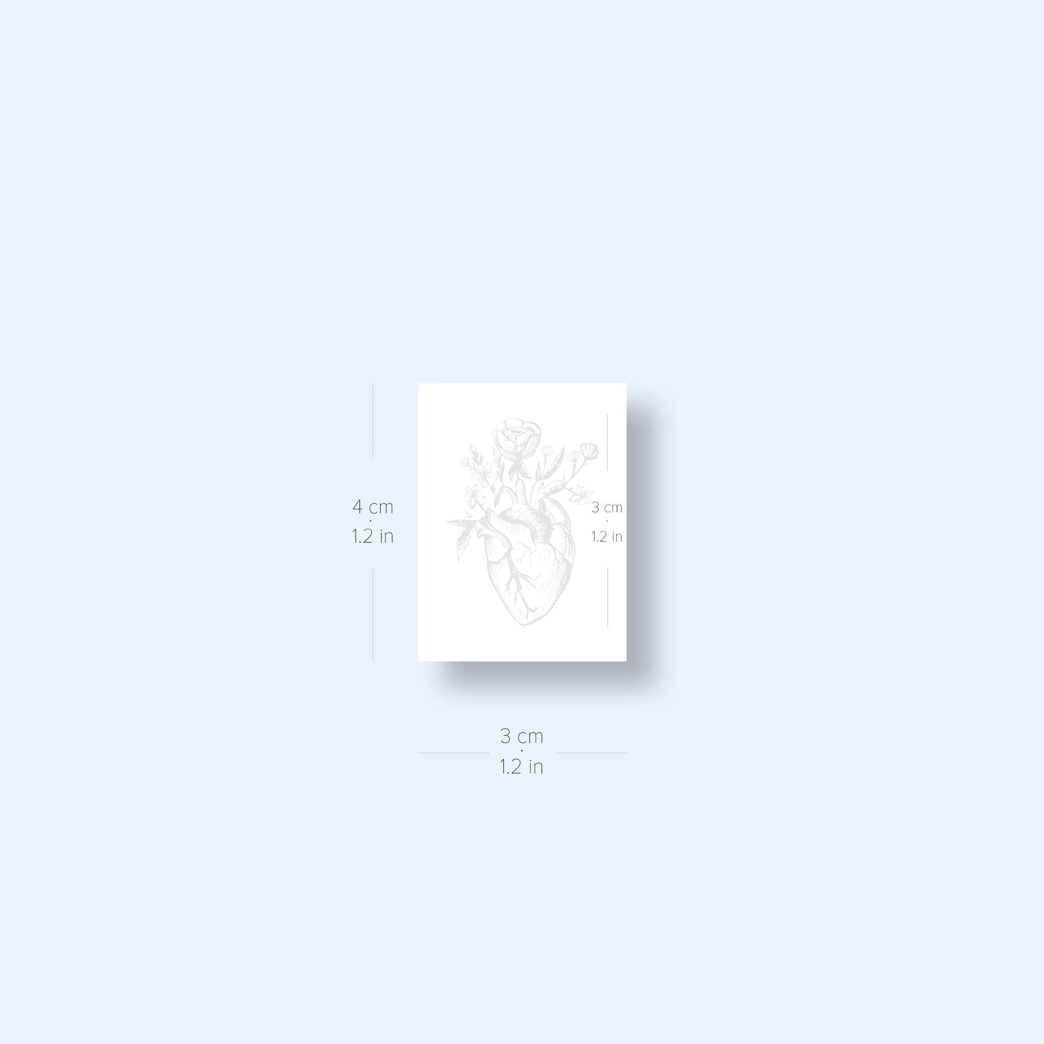 Detailed close-up of 2-Week Semi-Permanent Anatomical Heart  Flowers Tattoo Set 2-Pack
