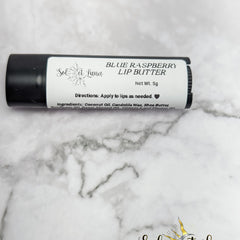 Lip butter tube, black and white label, "SOLETLUNA" branding, for lip application