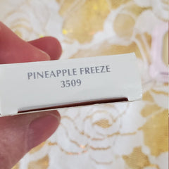 White box with "PINEAPPLE FREEZE" text, light gray font, and "3509" number detail