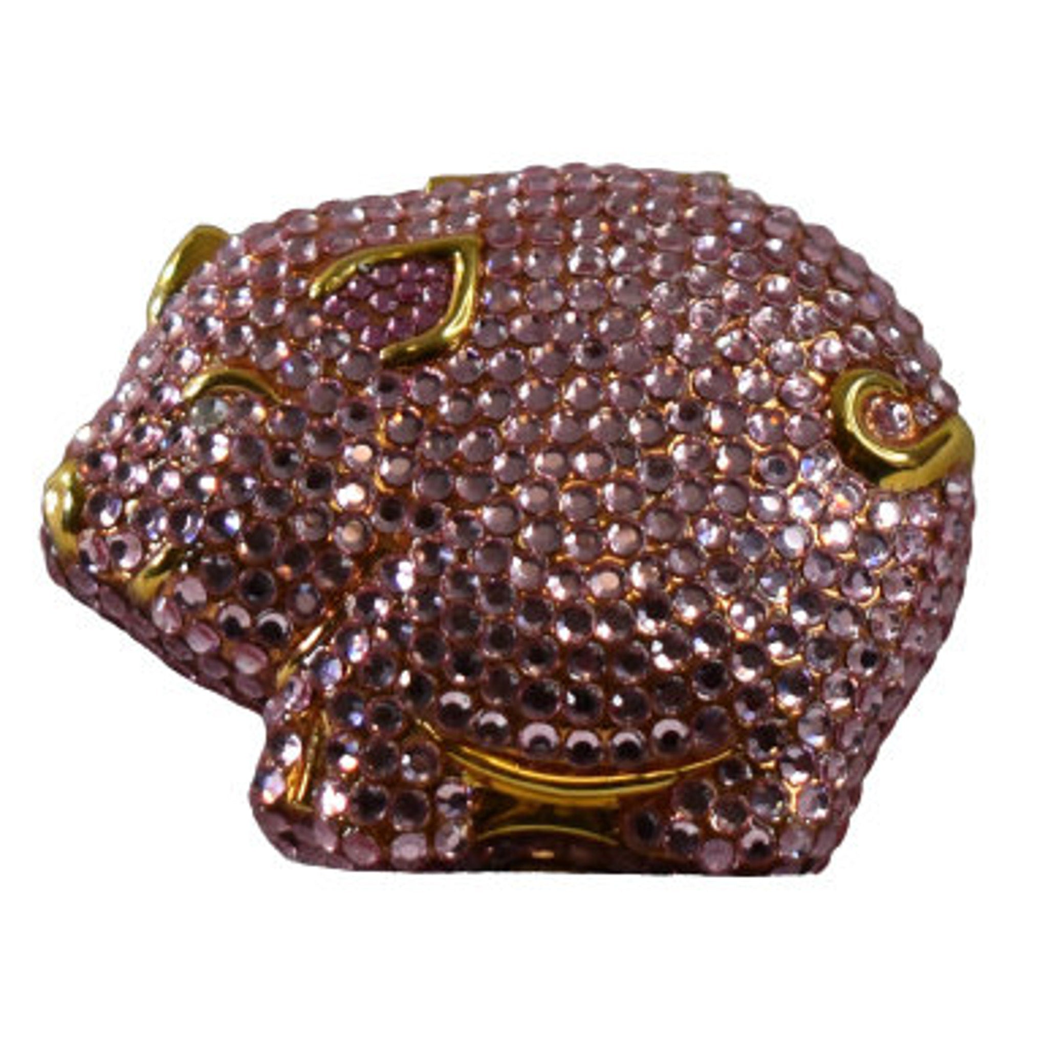 Pig figurine pink crystal and gold accents, decorative style