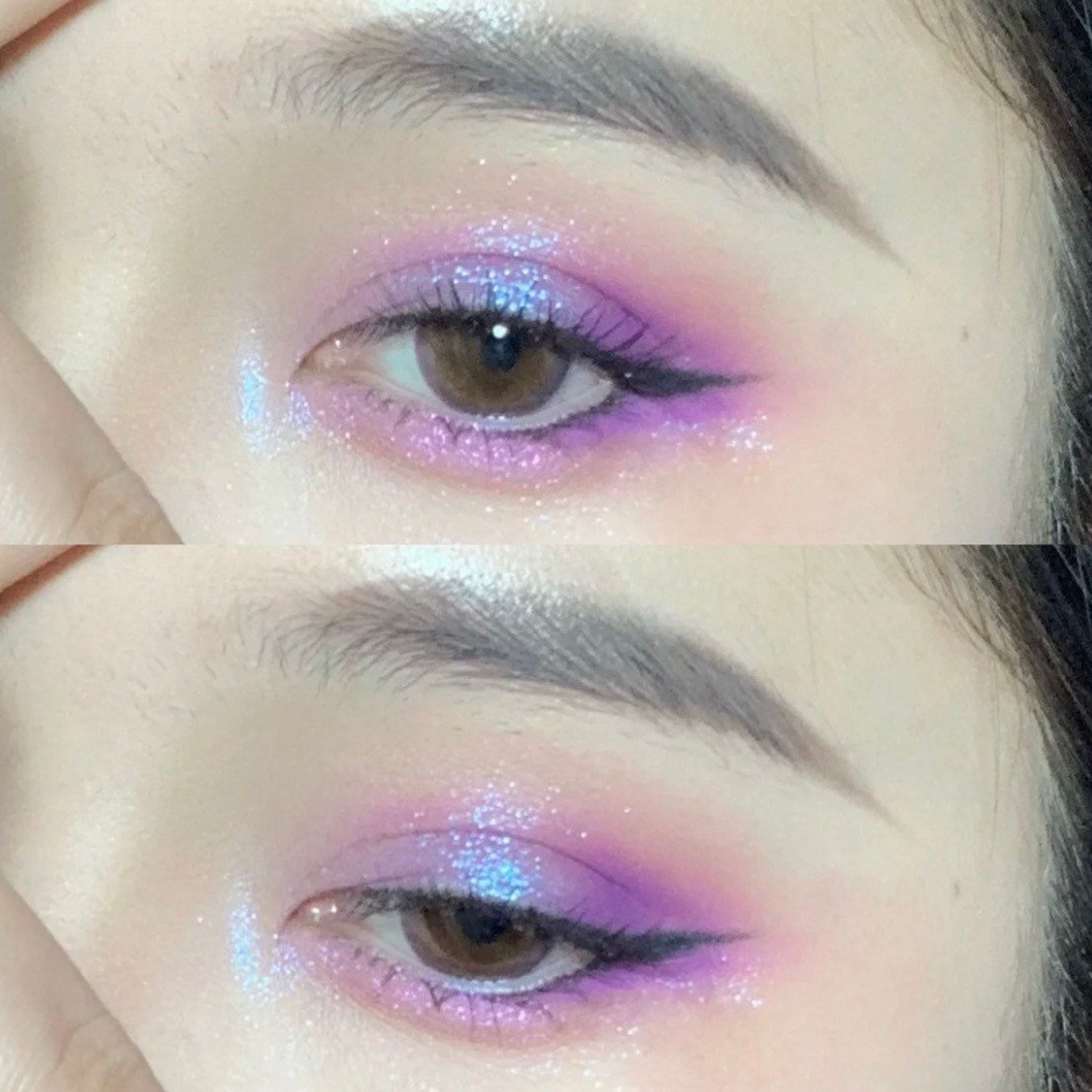 Side view of Kawaii Gothic purple eyeshadow palette showing gradient shades from lavender to deep plum