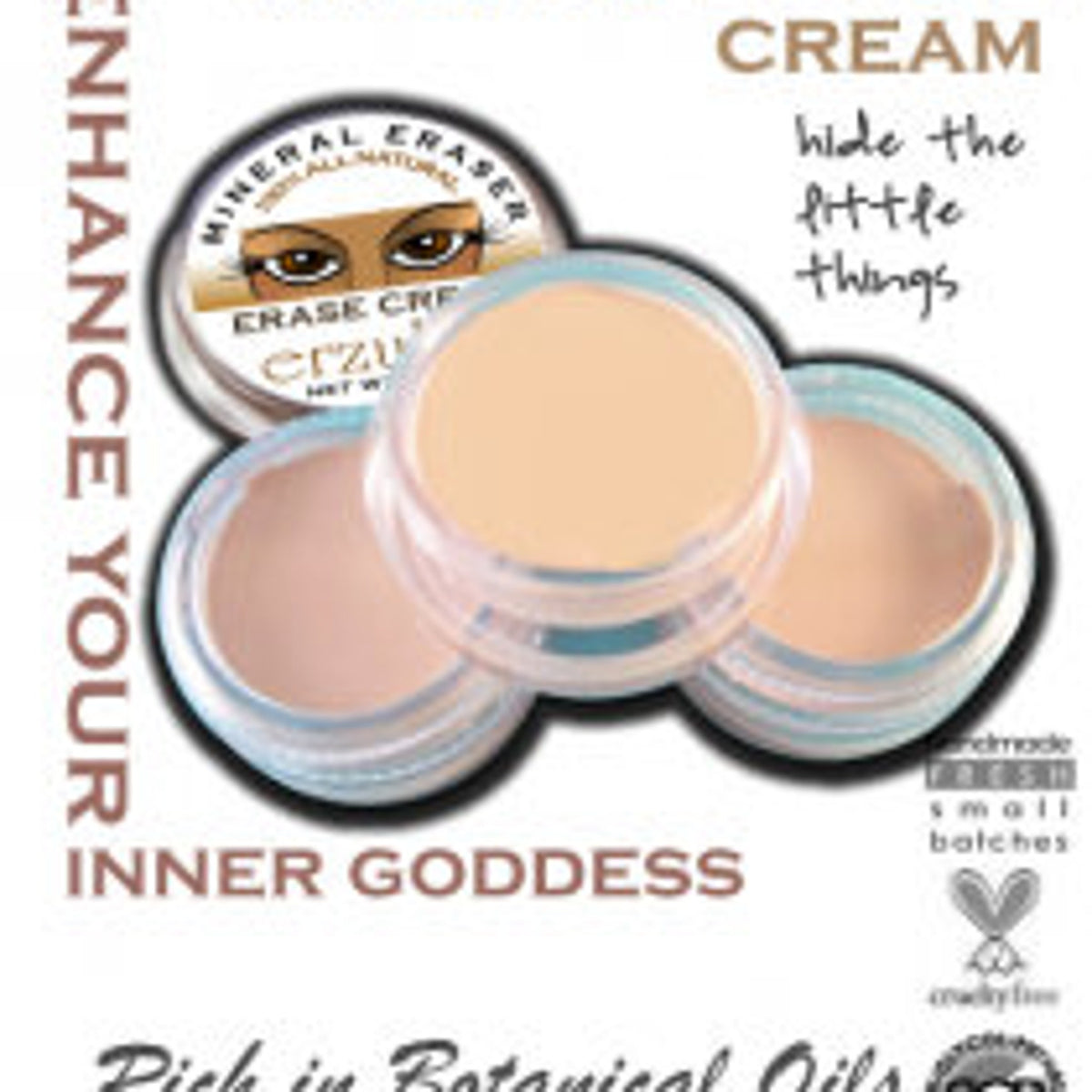 Compact nude eye shadow primer in matte finish with minimalist white packaging and gold lettering