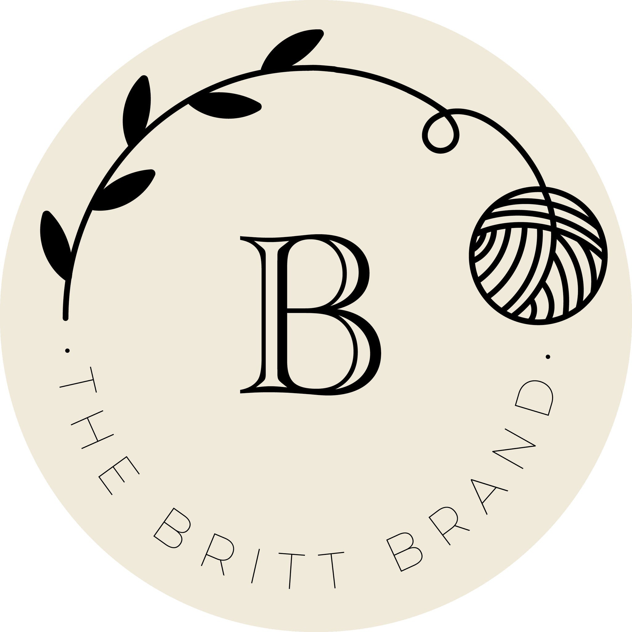 Logo design with black line art, beige background, and "THE BRITT BRAND" text.