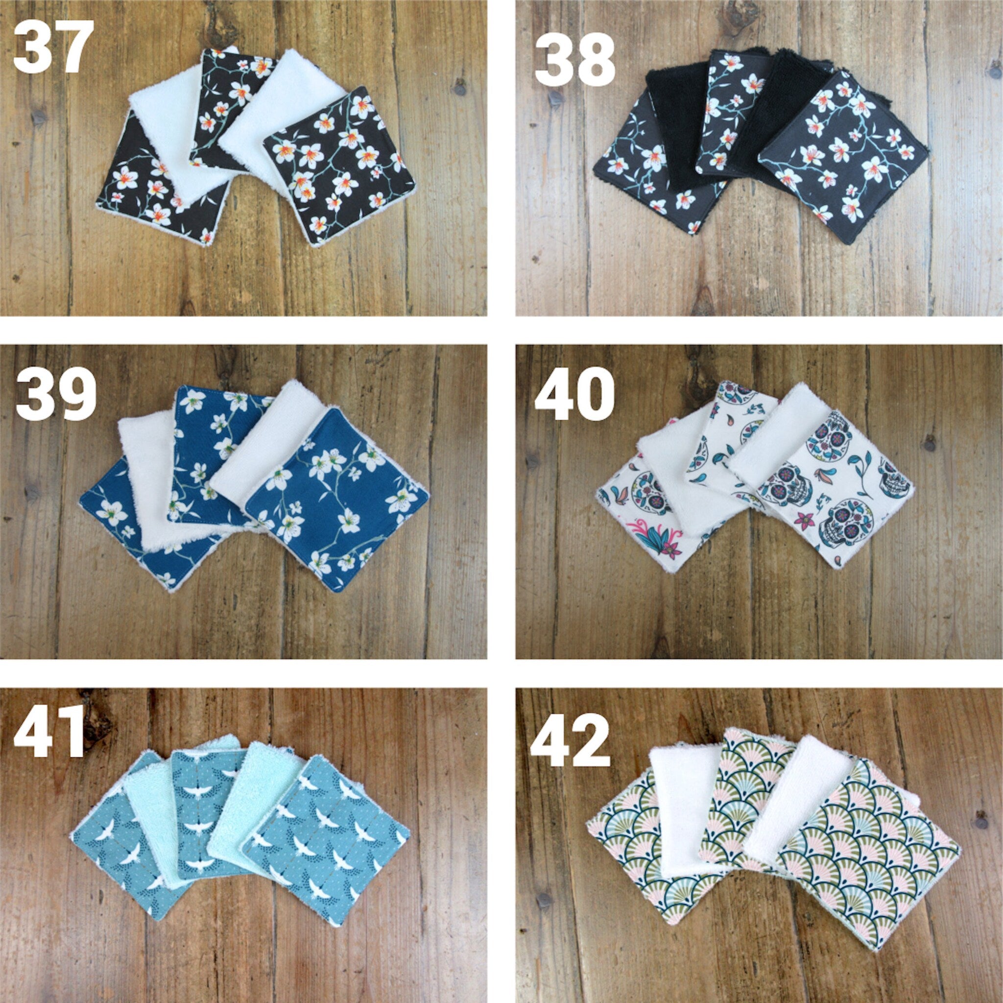 7-piece bamboo makeup wipe set in a cotton pouch with assorted sizes for gentle skincare