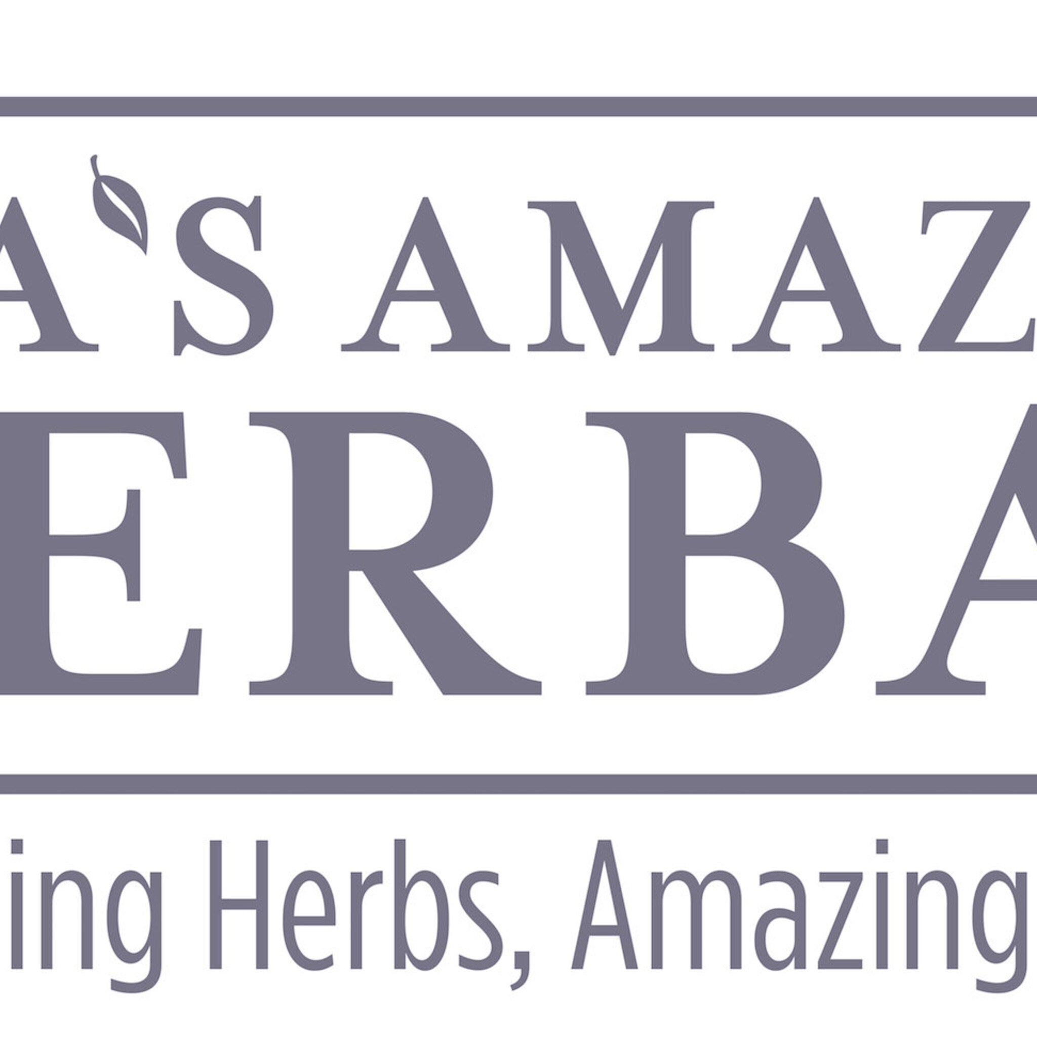 A's Amazing Herbs logo in gray text with leaf graphic, on white background