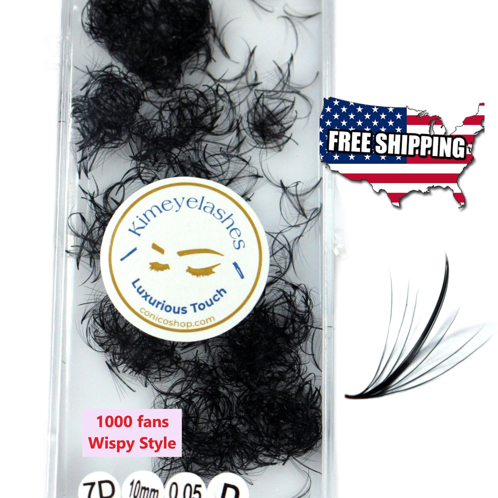 Eyelash extensions in black, wispy style, with Kimye Lashes branding visible