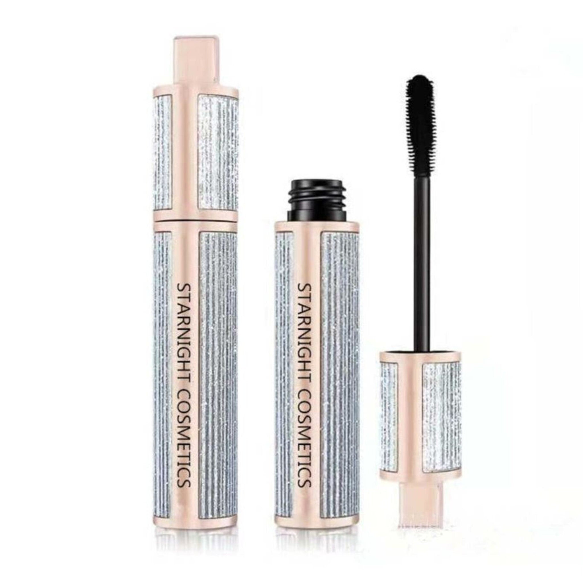 Mascara tube with pink and silver details, STARNIGHT Cosmetics brand name visible