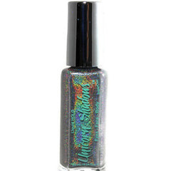 Close-up of holographic cotton candy eyeshadow palette with pink and blue iridescent shimmer in compact case