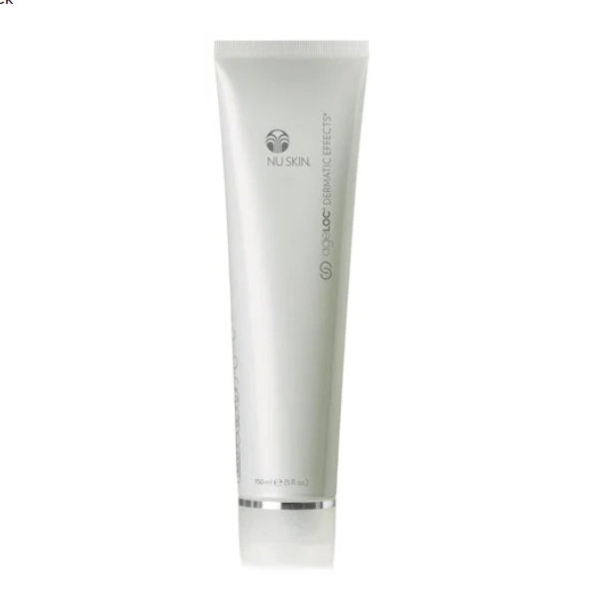Elegant silver-capped bottle of ageLOC Dermatic Effects serum with sleek minimalist design and golden accents