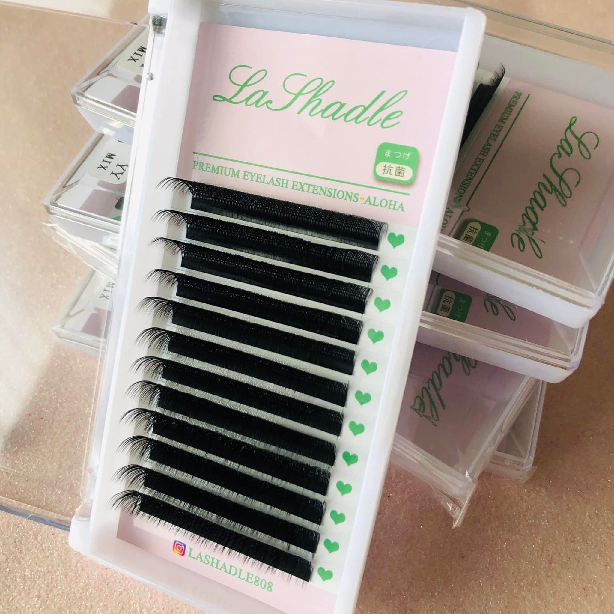 Eyelash extensions black synthetic fiber LaShadle brand in clear container