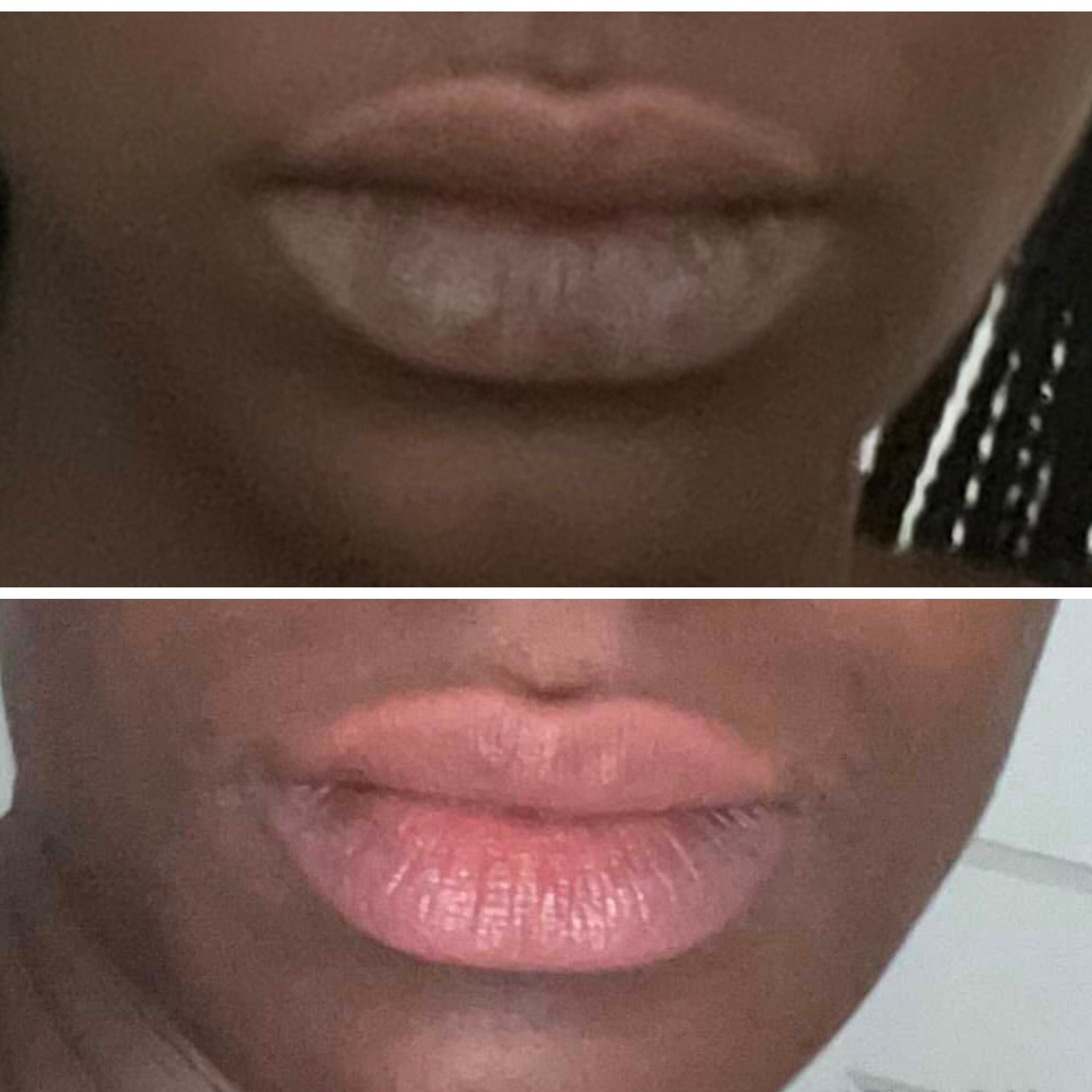 Elegant silver-toned lip treatment tube with minimalist branding, displayed on a marble surface