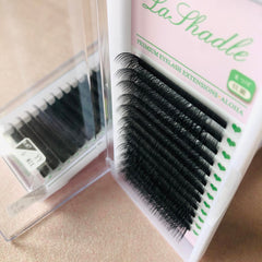 Eyelash extensions in black, curved style, in a LaShadle branded case