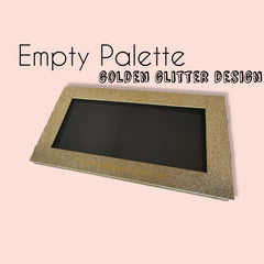 Side view of golden glitter magnetic eyeshadow palette showing multichrome pans in rectangular organizer