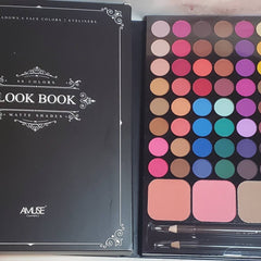 Eyeshadow palette with 68 matte shades in various colors, Amuse brand, black case