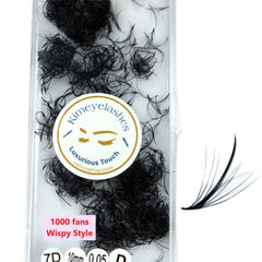 Eyelash extensions in black, wispy style, with Kimye Lashes branding in packaging