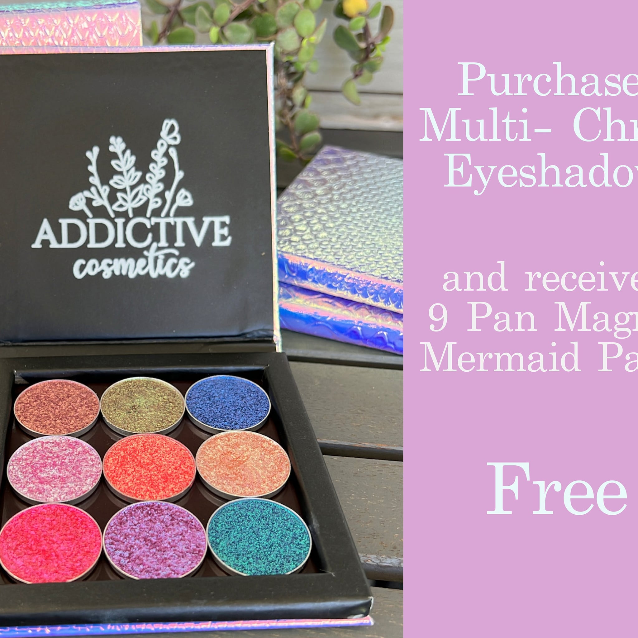 Open compact showing holographic tea-time eyeshadow pan with color-shifting multi-chrome finish