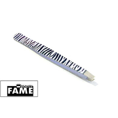 Tweezers with zebra print pattern and Fame&Beauty brand logo