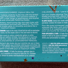 Close-up of makeup brush applying shimmery bronze eyeshadow from Avon Glimmer Glow Up palette
