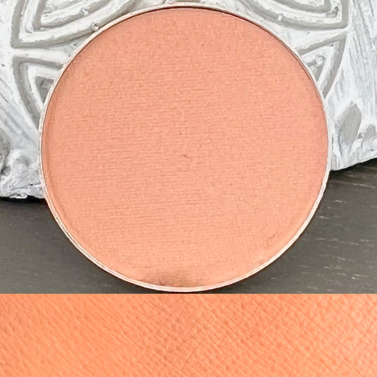 Front view of Monk Vegan Matte Eye Shadow compact in pressed powder form with cruelty-free label