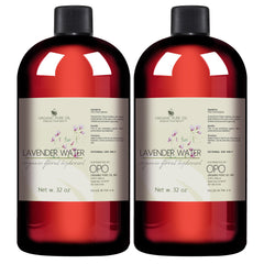 Lavender water bottles with red liquid, black cap, and white label showing OPO brand name