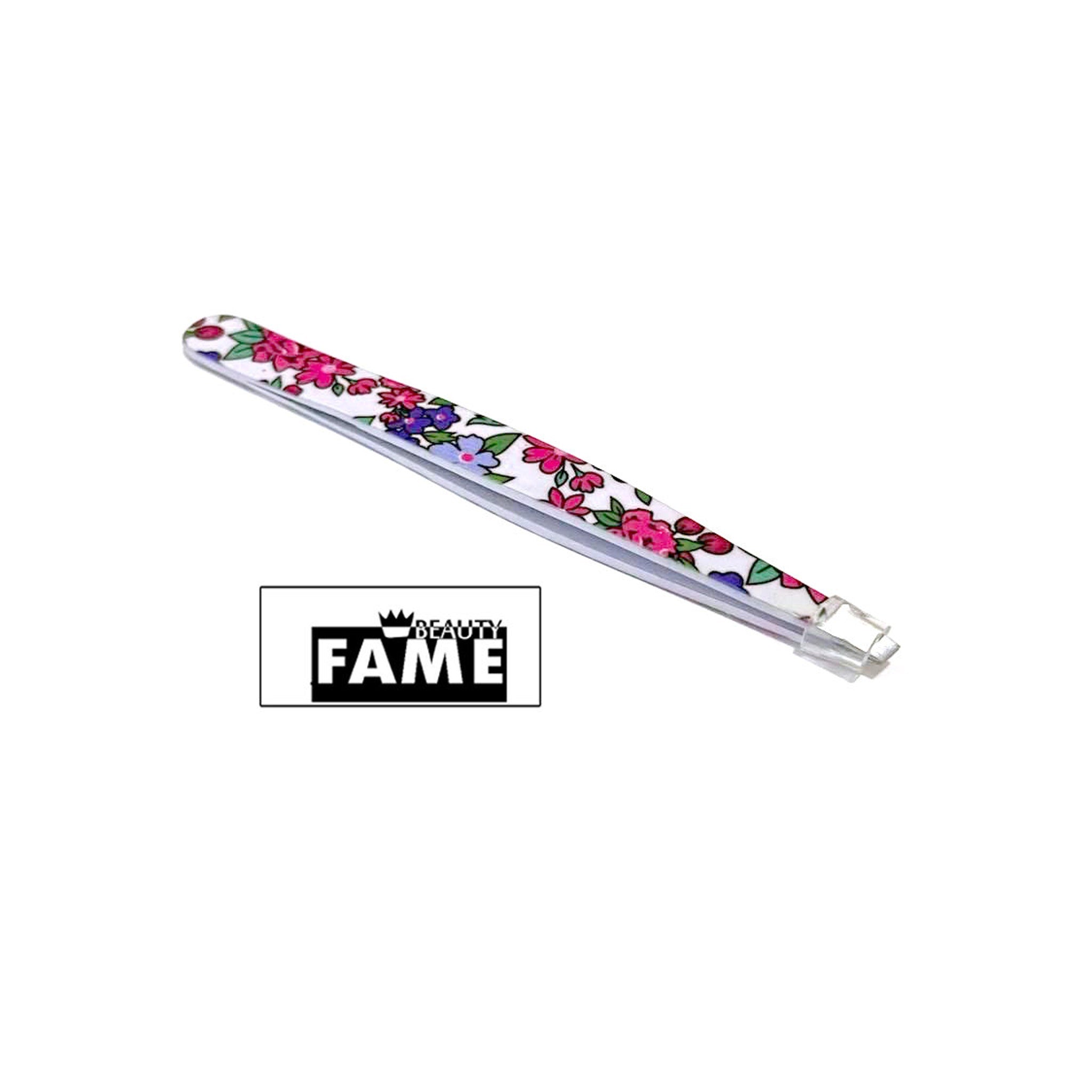 Tweezers with floral pattern, Fame&Beauty brand, metal style