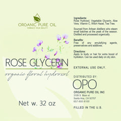 Rose Glycerin product label with green and white background, floral accents, and OPO brand text