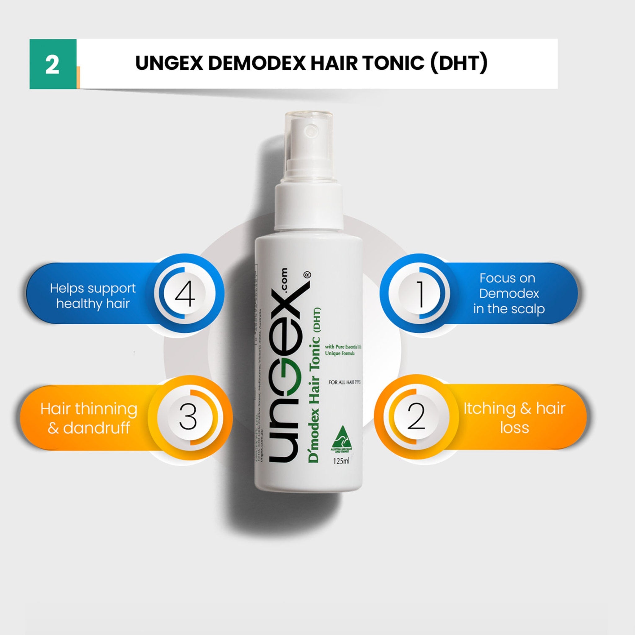 Close-up of amber glass tonic bottle showcasing dropper tip and minimalist label for scalp treatment