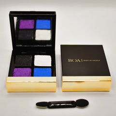 Eyeshadow palette with black, gold, and colorful eyeshadows, BOAI brand name visible