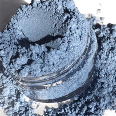 Eyeshadow powder, dark denim blue shimmer, in clear jar