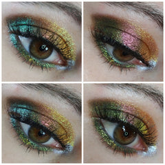 Side view of Pariah House x Ktingzbeauty Gone Grunge Eyeshadow palette showing matte and shimmer pan textures