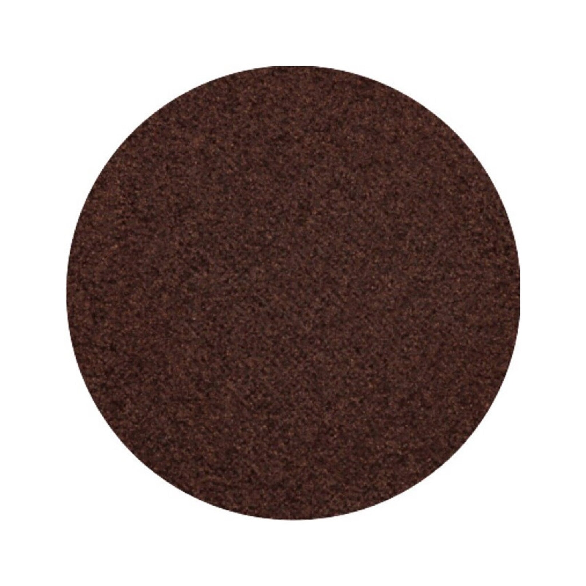 Close-up of vegan chocolate brown shimmer eye shadow in a round 26mm pan with cruelty-free pressed pigment