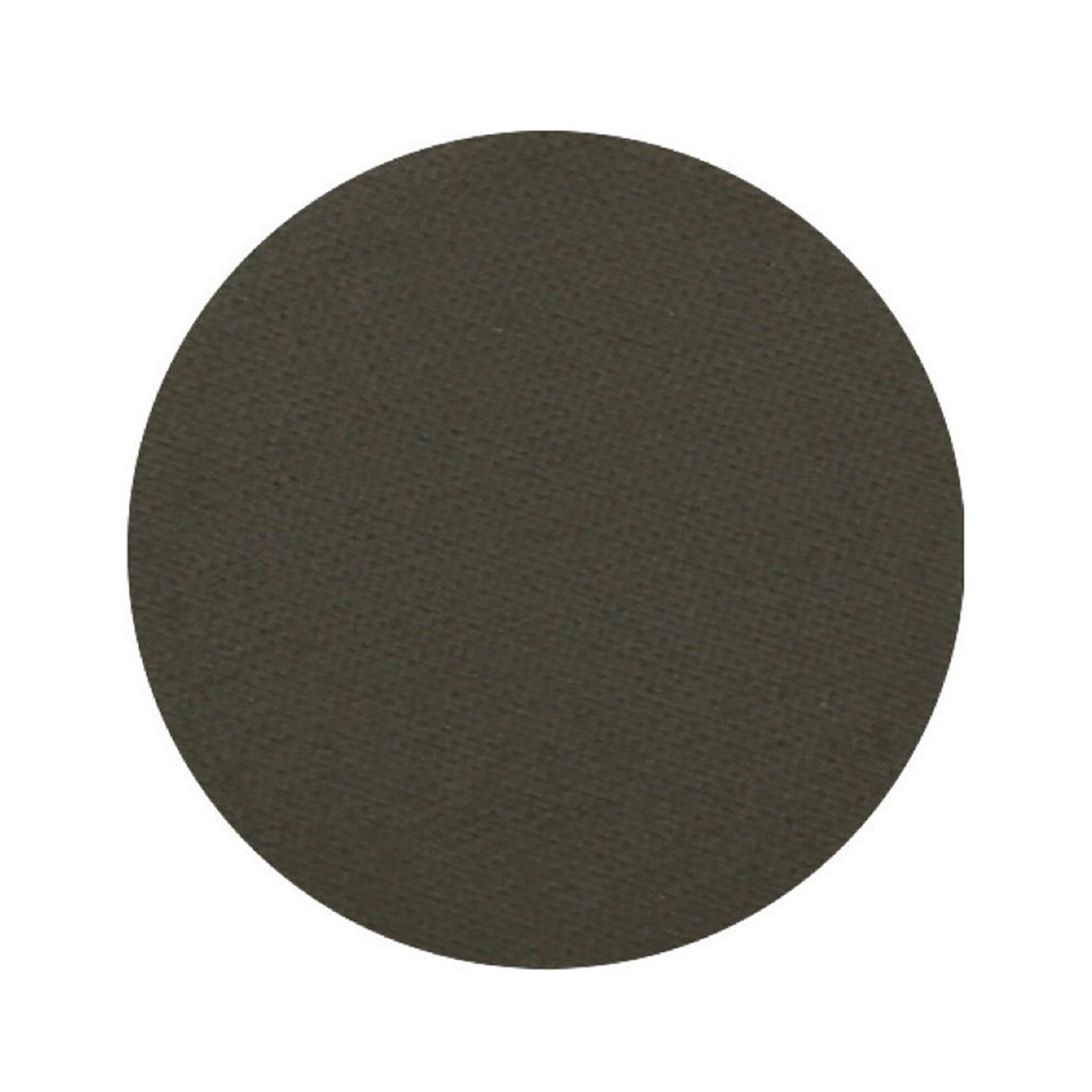 Single pressed matte moss green eyeshadow pan with smooth texture and rounded edges, cruelty-free