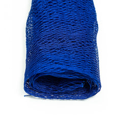 Blue netting material rolled up, with open weave pattern and visible texture