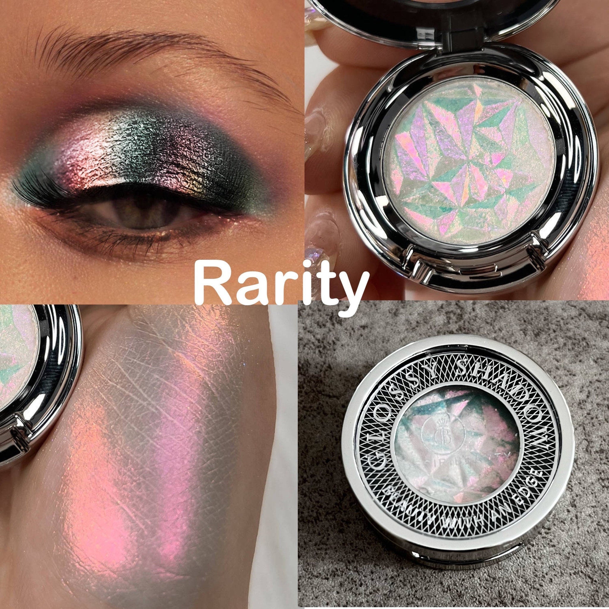 Luxury multichrome pressed eyeshadow palette with shifting chameleon pigments in a sleek compact case