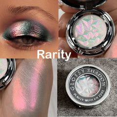 Luxury multichrome pressed eyeshadow palette with shifting chameleon pigments in a sleek compact case